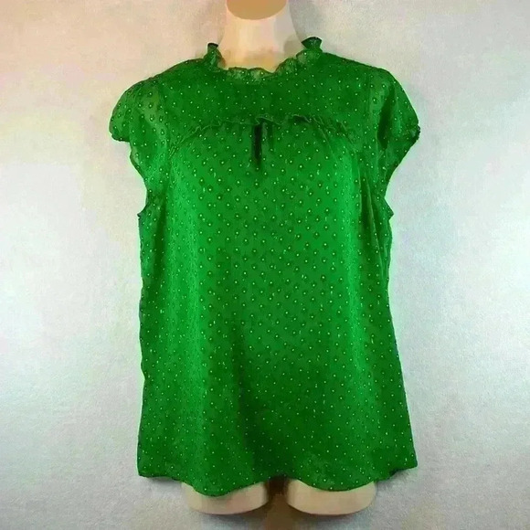 Tops - Carolina Belle Blouse Green Women’s Size L Polyester Cap Sleeve Ruffles